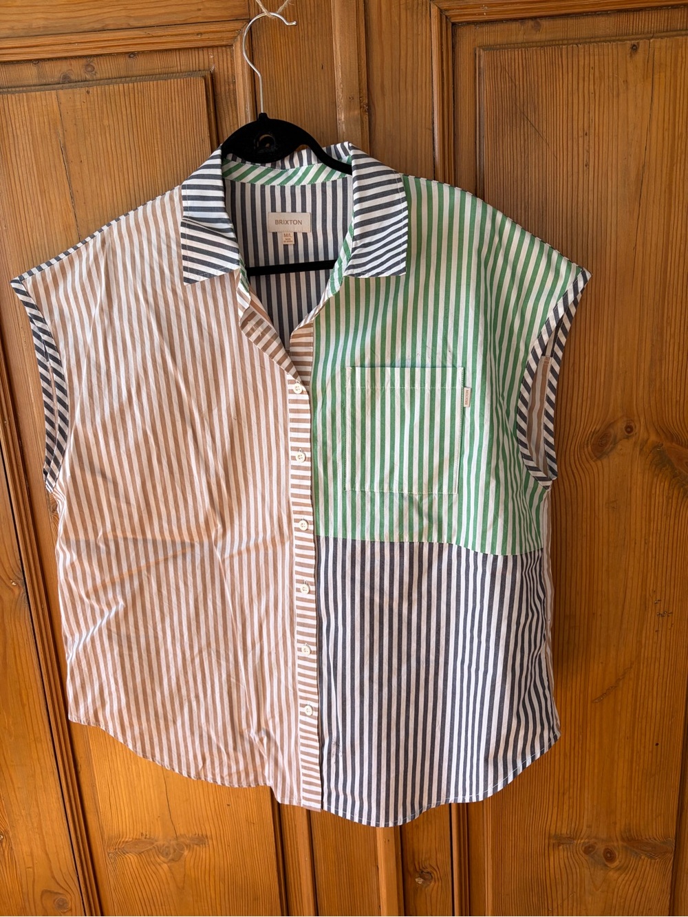 Brixton Short-Sleeve Stripe Block Button-Up Shirt - Green/Blue/White